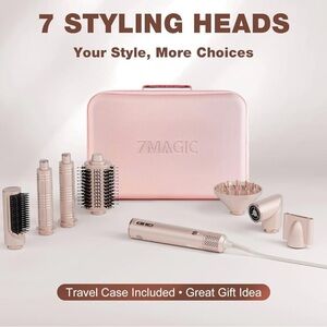 New 7Magic 7 in 1 Hair Styler Tool Set with Travel Case in Pink
